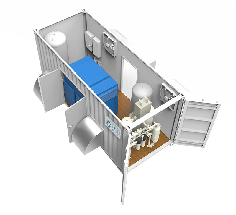 inside of a Mobile Engineered Solution compressed air equipment enclosure